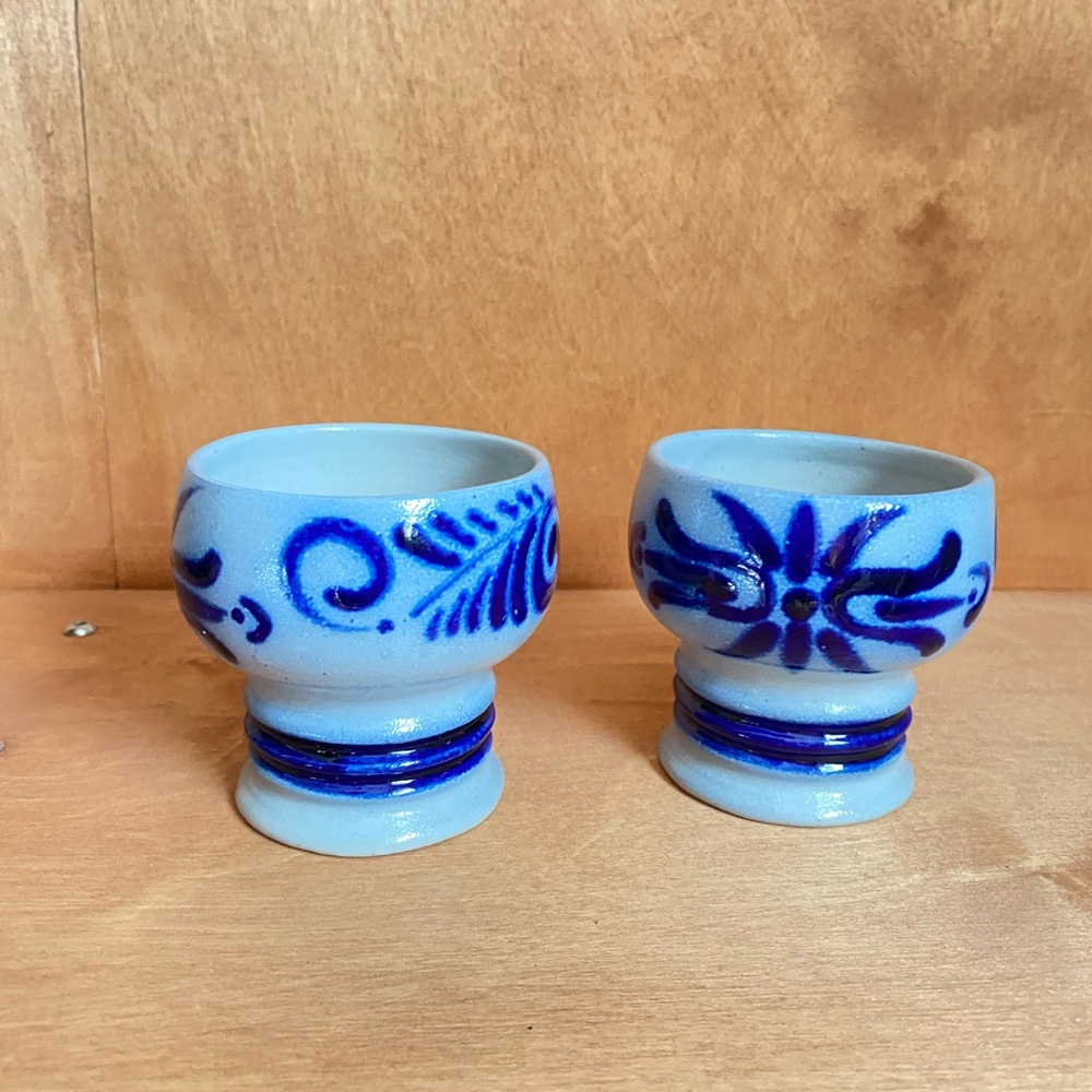 Blue Ceramic Cups with Floral Design